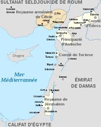 Les États croisés en 1102.(source : wiki/Royaume de Jérusalem)