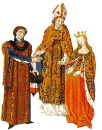 La reine Melisende épouse Foulque d'Anjou, Miniature, Guillaume de Tyr, Histoire de la Conquête de Jérusalem.