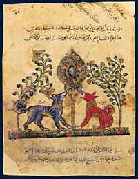 Image tirée d'un manuscrit de Kalîla wa Dimna daté de 1220. Source : wiki/ Ibn_al-Muqaffa/ domaine public