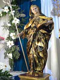 Florence de Carthagène. Sculpture baroque de Francisco Salzillo (18ème siècle), église Santa María de Gracia, Carthagène, Espagne. Source : wiki/Florence de Carthagène/ domaine public