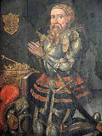Portrait fictif de 1575 de Éric II de Danemark dit Erik II le Mémorable-Roi de Danemark de 1134 à 1137 dans l'église de Ribe. Source : wiki/Éric II (roi de Danemark)/ domaine public