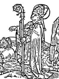 Willehad missionnaire des Frisons et des Saxons, premier évêque de Brême : Gravure du début du xvie siècle. Source : wiki/Willehad/ domaine public