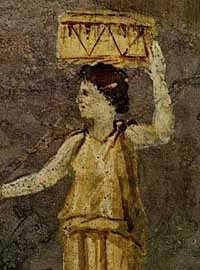 Détail d'une peinture murale représentant le philosophe cynique Hipparchia de Maroneia. Du jardin de la Villa Farnesina, Museo delle Terme, Rome. Source : wiki/Hipparchia/ domaine public"