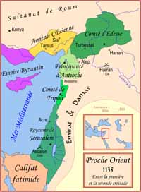 Royaume de Jérusalem et États vassaux en 1135. Source : wiki/Royaume de Jérusalem/ licence : CC BY-SA 3.0