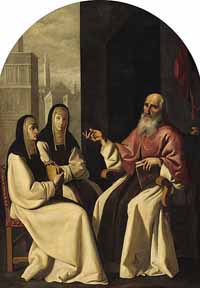 Sainte Paule, sa fille sainte Eustochium et Jérôme de Stridon, peinture de Francisco de Zurbarán. Source : wiki/Paule de Rome/ domaine public 