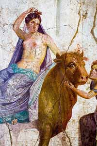 Fresque d'Europe sur un taureau à Pompéi. (Musée de Naples).