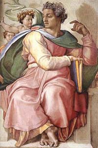 Isaïe peint par Michel-Ange, fresques de la chapelle Sixtine (1509). source : wiki/Isaïe/ domaine public