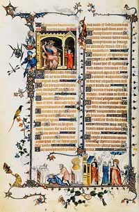 Jean Pucelle et atelier, Bréviaire de Belleville (vers 1323-1326), David devant Saül. Paris, BnF, ms. latin 10483-10484, vol. 1, folio 37r.