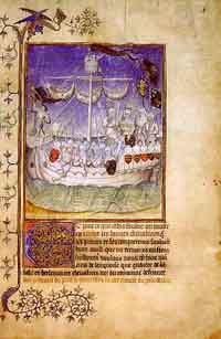 Gravure dans "Le Canarien" montrant le navire de Gadifer de La Salle durant l'expédition de 1402. source : wiki/ Gadifer de La Salle/ domaine public