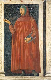 Pétrarque peint par Andrea del Castagno (Galerie des Offices, Florence). Source : wiki/Pétrarque/ domaine public