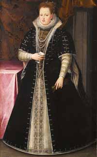 Portrait de Marguerite de Gonzague, Duchesse consort de Ferrare, Modène, et Reggio. Source : wiki/ Marguerite de Mantoue 1564-1618) / domaine public