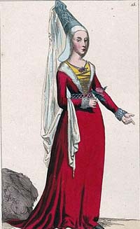 Catherine de Foix, figure copiée d'après une vitre qui ornait la chapelle de Plessis-Bourré. (source Paul Lacroix)