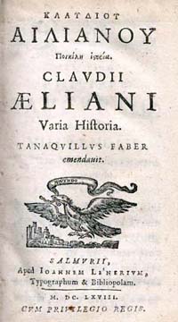 Page titre de Varia Historia, édition de 1668 par Tanneguy Le Fèvre
