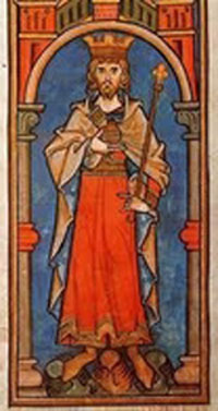 Miniature de Conrad III dans la Chronica regia Coloniensis (Bruxelles, Bibliothèque Royale)