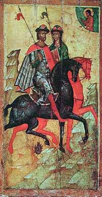 Iconographe inconnu de la seconde moitié du 14ème siècle Les princes Boris et Gleb à cheval