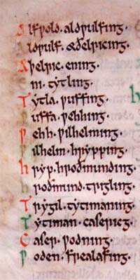 « Eni Tytling » (Eni fils de Tyttla) apparaît à la quatrième ligne de ce manuscrit de la « Collection anglienne » (cathédrale de Rochester).