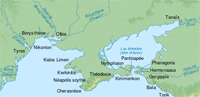Principales colonies grecques en Tauride et dans le nord du Pont-Euxin