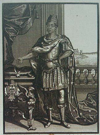 Gravure représentant Aniaba, un prince d'Assinie (région du sud de l'actuelle côte d'Ivoire) qui vécut 10 ans en France sous Louis XIV.