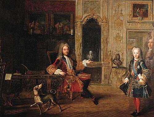 Philippe II d'Orléans et Louis XV. A droite le roi Louis XV (1710-1774), à gauche Philippe d'Orléans, duc d'Orléans (1674-1723) régent de France, vers 1718 (Château de Versailles)